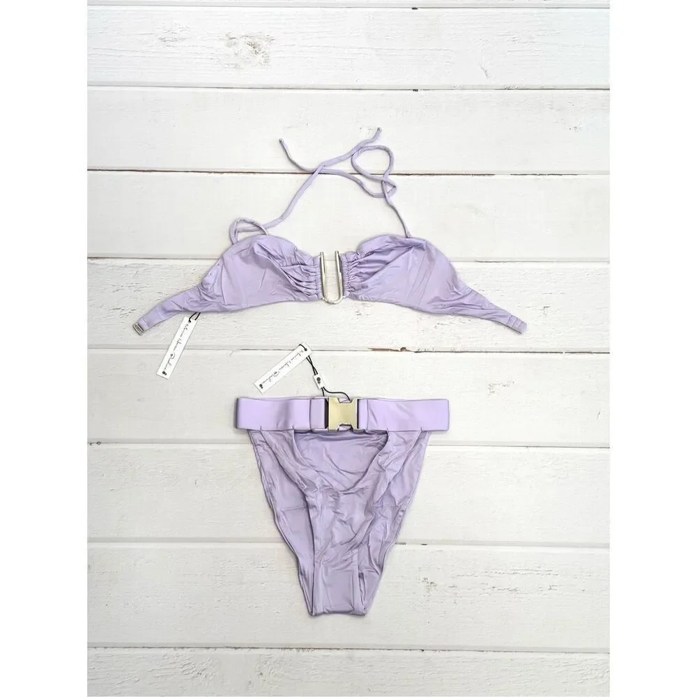 Monica Hansen Womens Tropical Affair Bandeau Bikini Top Bottom Set Small